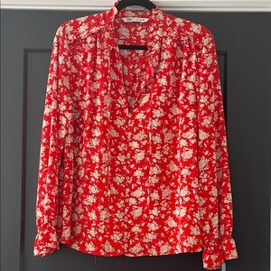 Zara Red and White Floral Blouse